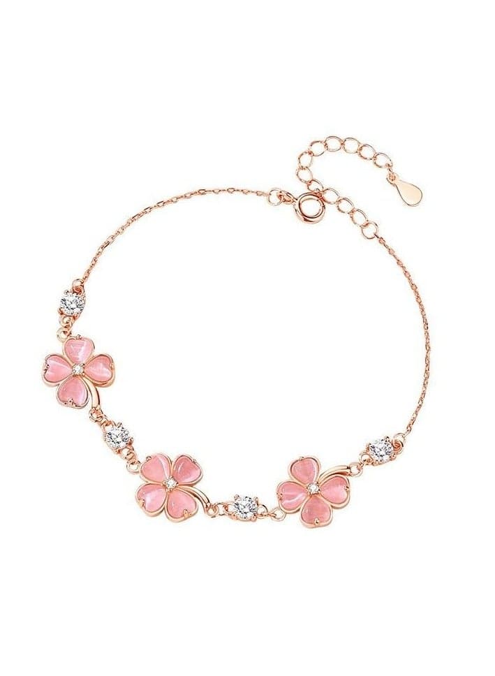 Cat's Eye Stone Four Leaf Clover S925 Pure Silver Bracelet for Women, Ins, Niche Girl Bracelet, New Style, Birthday Gift for Girlfriend