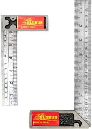 GLOBUS- 1714 Tri Square Hand Tool Set of 2 Includes 6 Inch and 8 Inch Measuring Squares | Ideal for for Home and Professional Carpentry Woodworking and Metalworking | Precision Angled Tools |