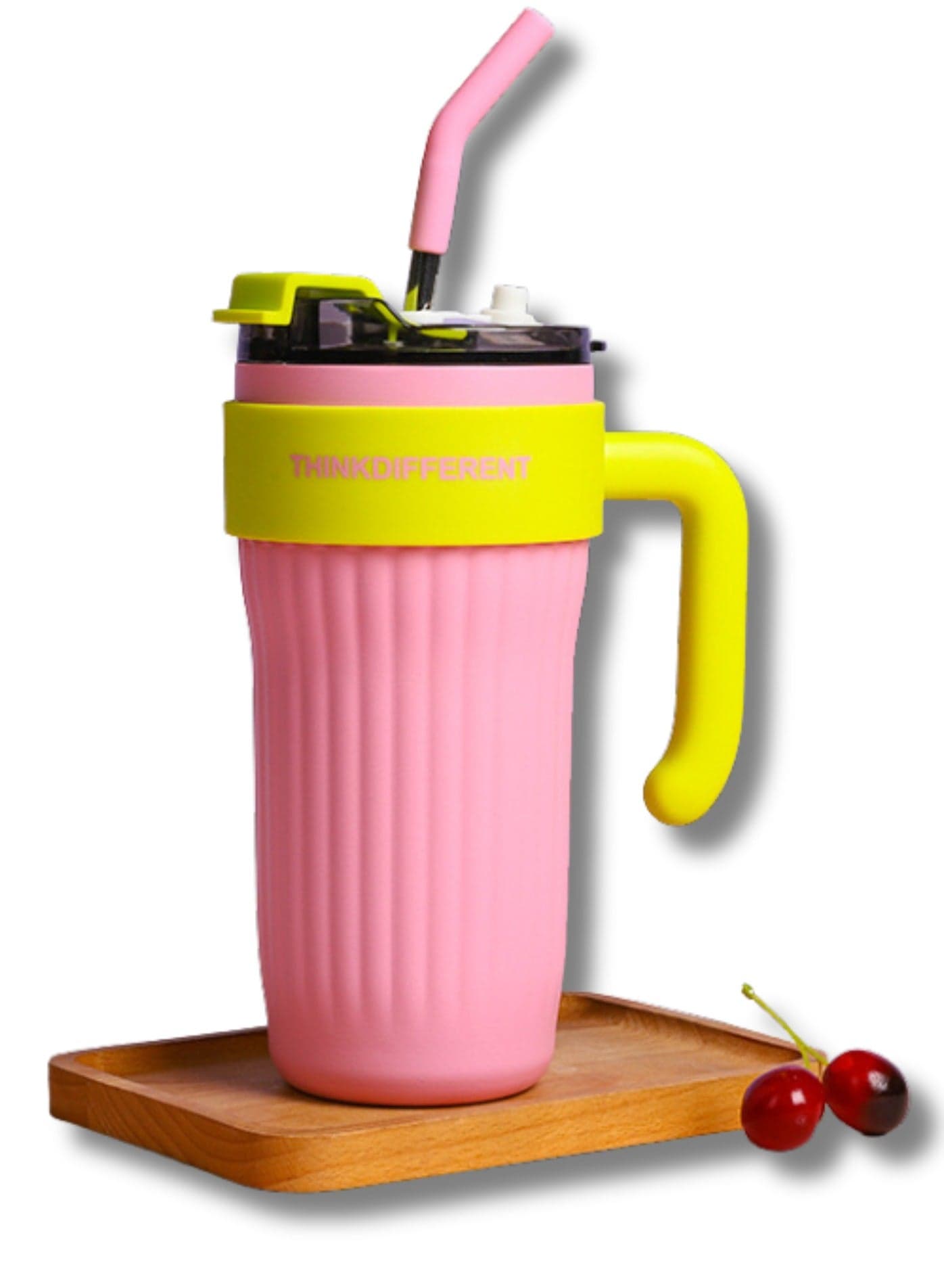 Twisoo Insulated Tumbler with Handle and Straw Lid, Stainless Steel Coffee Mug Portable Coffee Tumbler Leak-Proof Coffee Cup Travel Mug Hot and Cold BPA-Free Fit in Car Cup Holder 860ml (Pink)