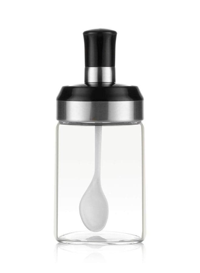 Sauce Jar Sugar Container Glass Jar Combination Spoon with Lid Canisters Storing Seasoning Spices Salt Sugar for Kitchen Counter Food Storage with Decorative Sticker 9.7oz / 280ml