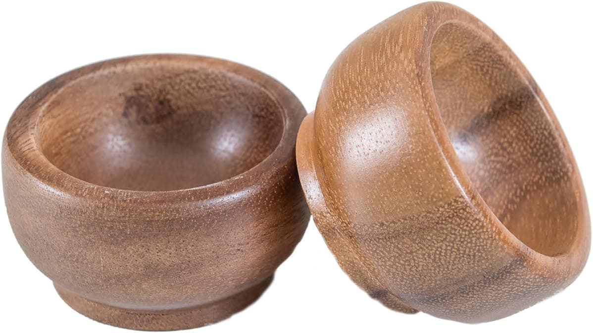 Lipper International Acacia Wood Round Pinch Bowls for Salts and Spices or Serving Small Snacks 2 12 Diameter x 1 12 Tall Set of 2
