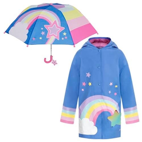 addie tate Rainbow Rain Coats for Girls with Stars Kids Umbrella Set Toddler Umbrellas for Rain Kids Rain Jacket for 35