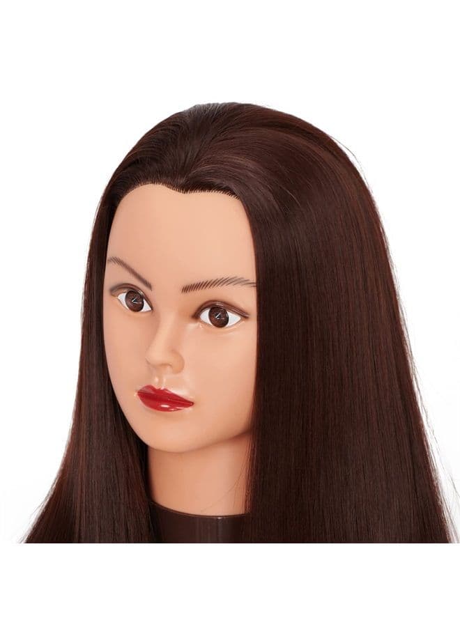 26"-28" Mannequin Head Hair Styling Training Head Manikin Cosmetology Doll Head Synthetic Fiber Hair and Free Clamp Holder Stand (R71919LB0420) Dark brown-