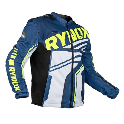 Rynox Dune Neo Trail Offroad Jacket | Mesh Motorcycle Offroad Riding Jacket with Abrasion Resistance - Blue Hi-Viz Green, Small