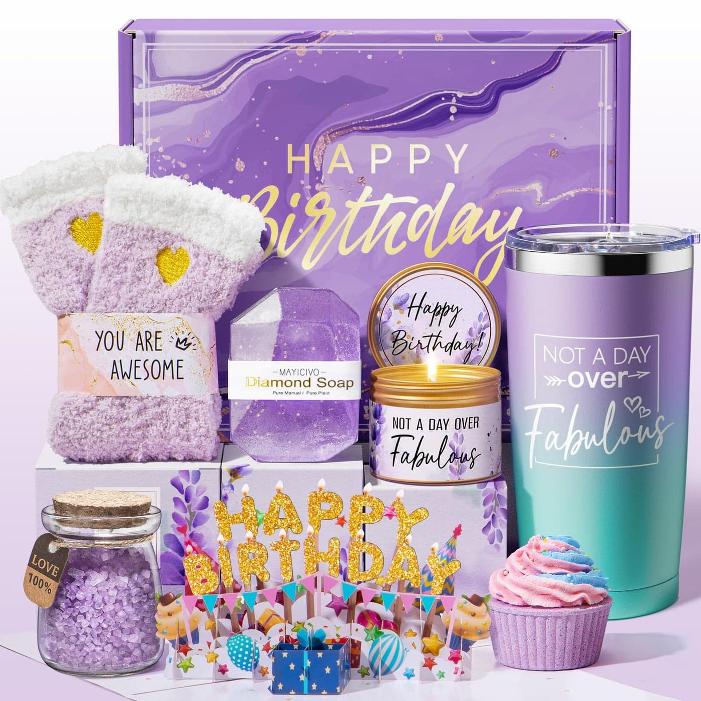 Birthday Gifts for Women Friendship Lavender Relaxing Spa Gifts Basket Set for Women Self Care Gifts Unique Happy Birthday Gifts Idea for Mom Her Best Friends Sister Wife Girlfriend Coworker Teacher