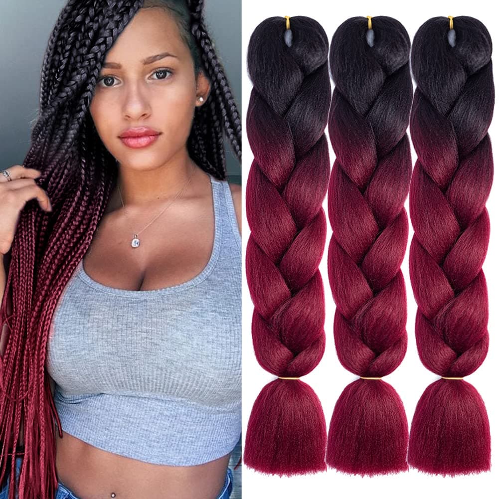 AFNOTE Ombre Red Braiding Hair Extensions 24 Inch 3 Packs Synthetic Jumbo Braiding Hair High Temperature Twist Crochet Braids Hair for Women B8