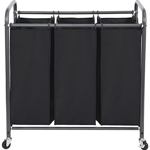 STO STO Laundry Sorter 3 Section 3 Bag Laundry Hamper Rolling Laundry Cart Laundry Basket with Heavy Duty Lockable Wheels and Removable Bag for Clothes Storage Black