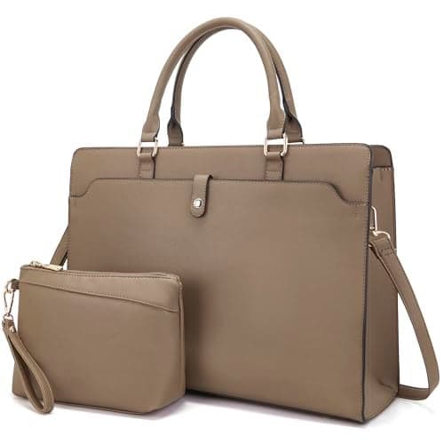 YZAOLL 156 Inch Vegan Leather Laptop Bag for Women Lightweight WaterResistant Work Tote Briefcase for TravelCollegeOffice Camel