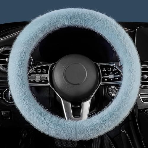 LACDL Fuzzy Winter Steering Wheel Covers for Women Warm Cute Fluffy Car Wheel Cover for Sedan SUV Super Soft Furry Girly Auto Plush Car Handle Cover for Cold Weather Blue 1415inch Standard Size