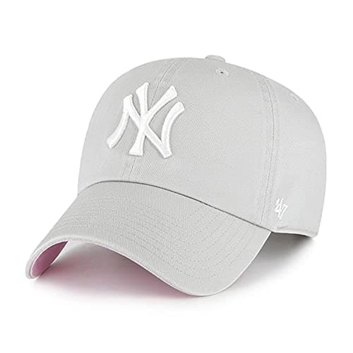 '47 New York Yankees Ballpark Clean Up Dad Hat Baseball Cap - Gray, Light Grey, White, Pink