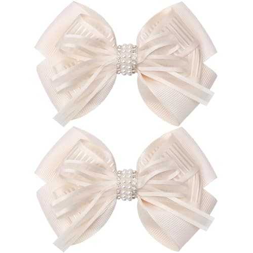 ZOLYCO 45Inch Hair Bows Alligator Clips Delicate Pearl Hair Accessories for Girls Toddler Kids and Women Daily Dress Up Birthday Wedding Christmas Occasions Set of 2