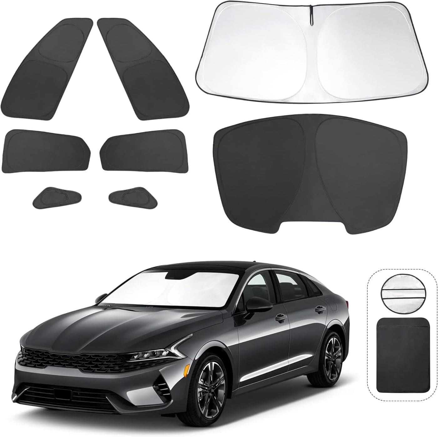 LHFLIVE 8PCS Windshield Sun Shade for 2021-2024 Kia K5, GT-Line, GT - Foldable Sunshade Set