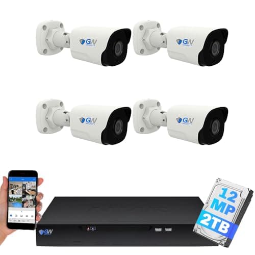 GW Security 8 Channel NVR UltraHD 12MP 6K Face/Human/Vehicle Detection PoE Security Camera System with 4 x 6K 12MP IP Microphone Outdoor/Indoor Smart AI Bullet Cameras, Color Night Vision