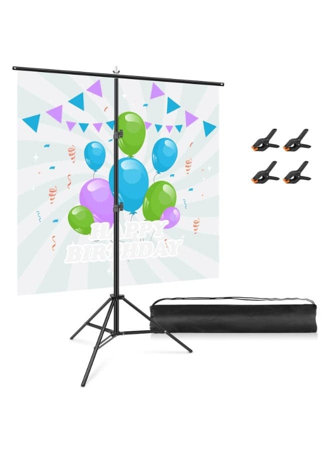 T-Shaped Backdrop Stand System – 1.5x2m Heavy-Duty Aluminum Photo Studio Kit with 4 Spring Clamps – Adjustable 7.5ft Height for Photography/Videography/Live Streaming