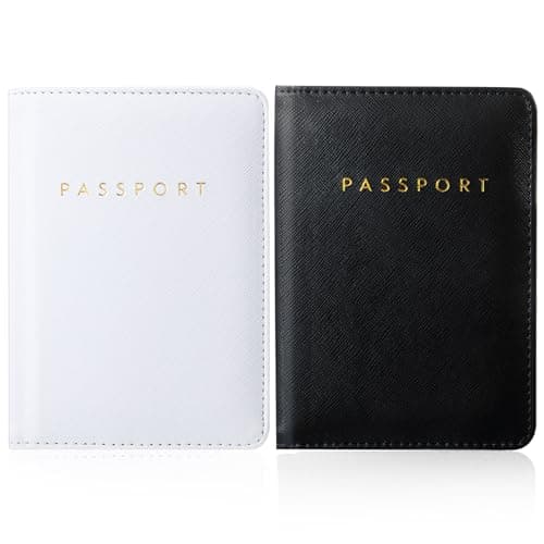 Frienda 2 Pieces Bridal Passport Covers Holder Waterproof Leather Passport Holder Covers Travel Wallet Passport Case for Women and Men(White and Black)
