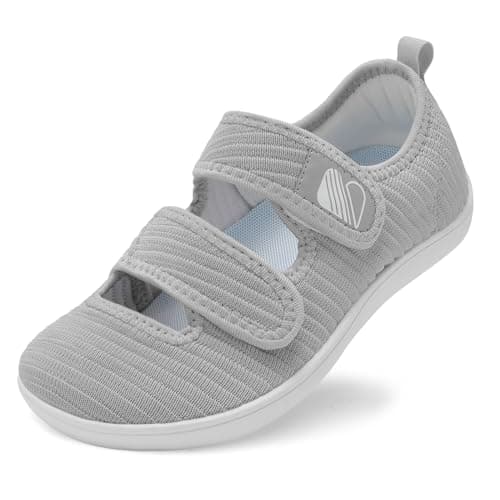 Besroad Women's Comfortable Working Nurse Shoes Non-Slip Adjustable Breathable Walking Buffer Fitness Casual Barefoot Shoes Arthritis Diabetic Heel Pain 8Wide Light Grey