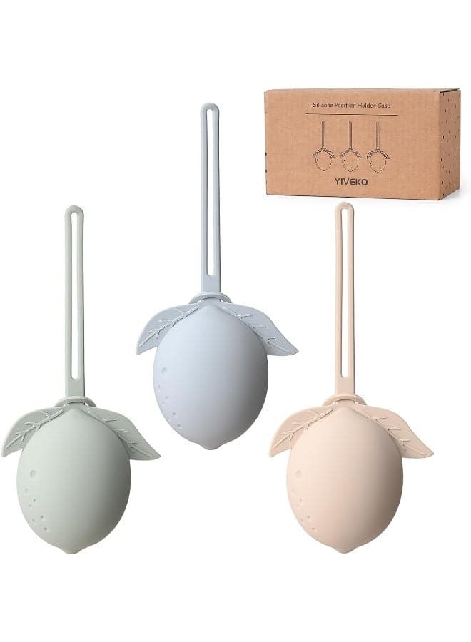 Silicone Pacifier Holder Case Binky Holder Baby Silicone Pacifier Case for Boys Girls Portable Paci Pouch for Newborns 3 Pack-Ivory+Sage+Baby Blue