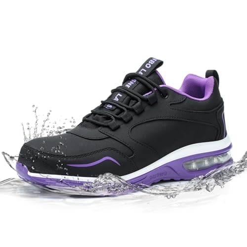 LANSNBO Waterproof Steel Toe Shoes for Women Non Slip Puncture Proof Safety Work Sneakers Comfortable Lightweight Fashion Footwear for Industrial Construction and Food Service Hei zi 40