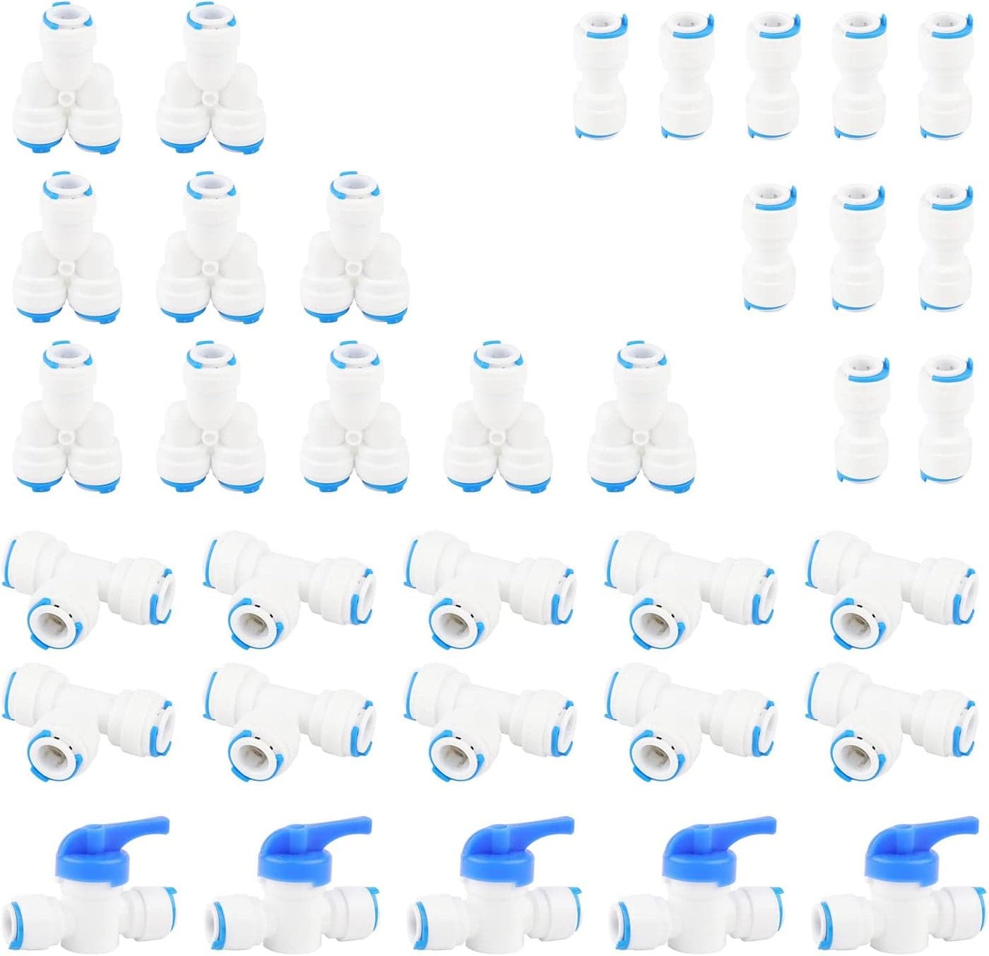 35Pcs Water Line Fittings Set 38 Quick Connect Push in to Connect Water Purifiers Tube Fittings for RO Water Reverse Osmosis System ITY Type Combo Ball Valves
