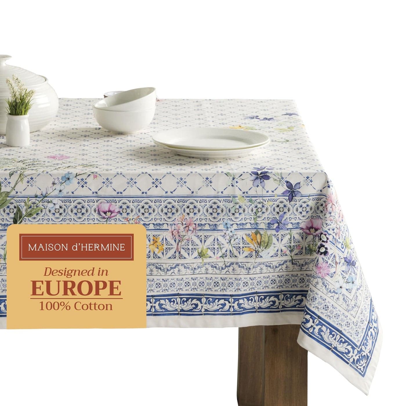 Maison dHermine Table Cloth Rectangle Table 100 Cotton 60 x 108 Inches Tablecloth Reusable Decorative Everyday Use for Dining Room Farmhouse Home Party Festive Wedding Spring Summer Faience