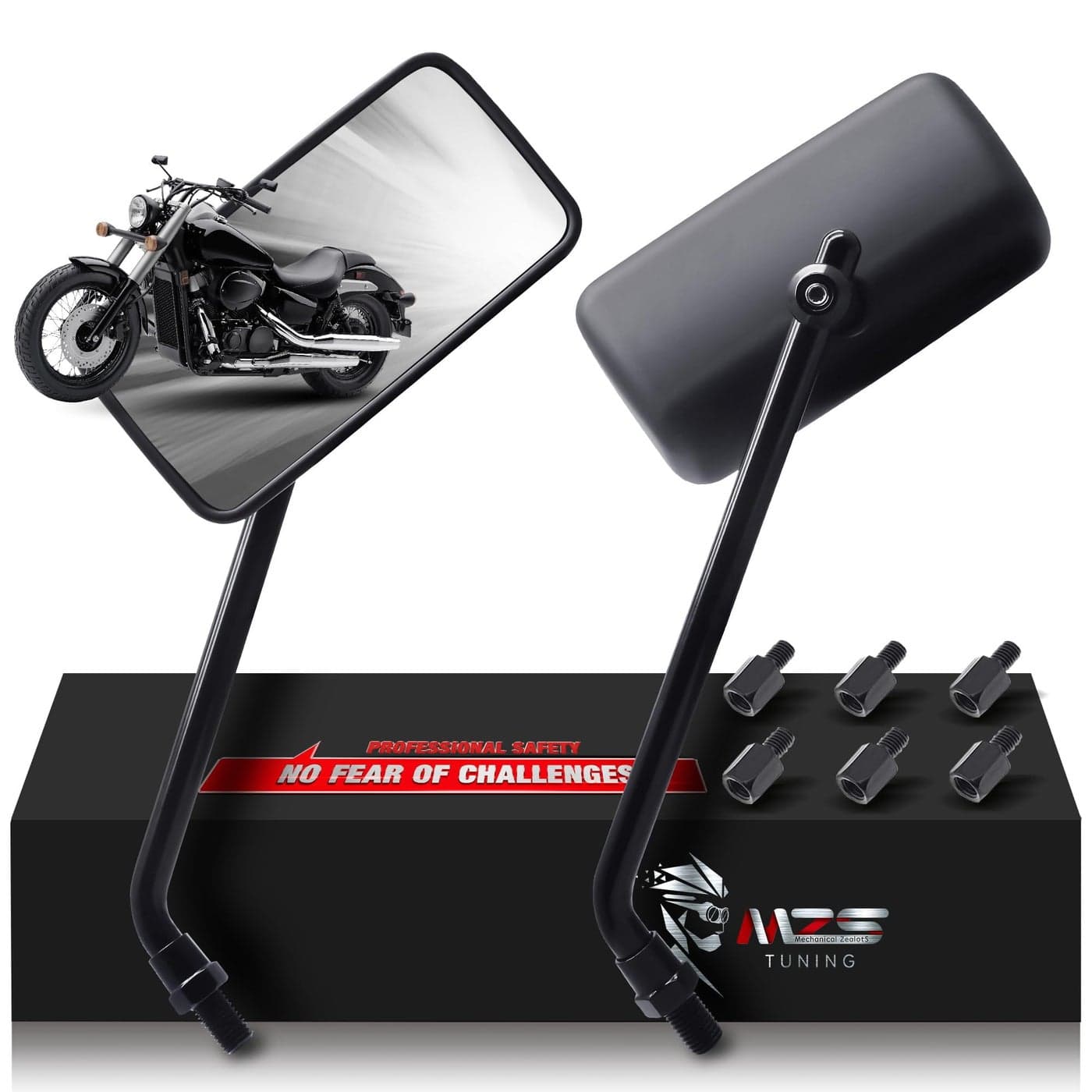 MZS Rectangle Motorcycle Mirrors 10MM 8MM Mini Motorbike Rear View Side Mirror Adjustable Handlebar Black Universal Compatible with Street Bike Touring Cruiser Adventure Scooter Coolster Moped