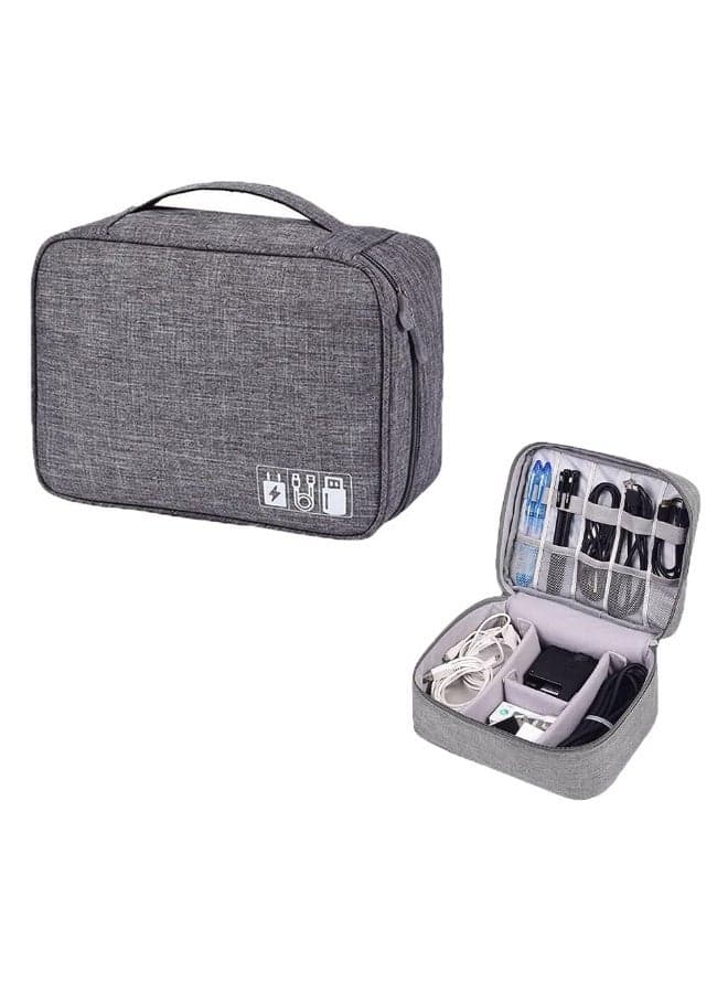 Waterproof Electronics Organizer Bag - Travel Cable Storage Case with Adjustable Compartments for Chargers, Cables, Hard Drives (Grey)