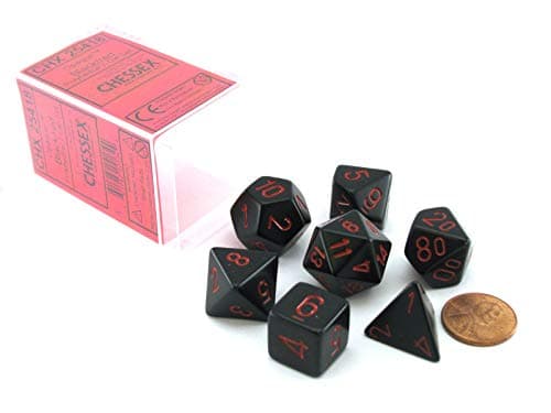 Chessex Dice Polyhedral 7Die Opaque Dice Set Black with Red