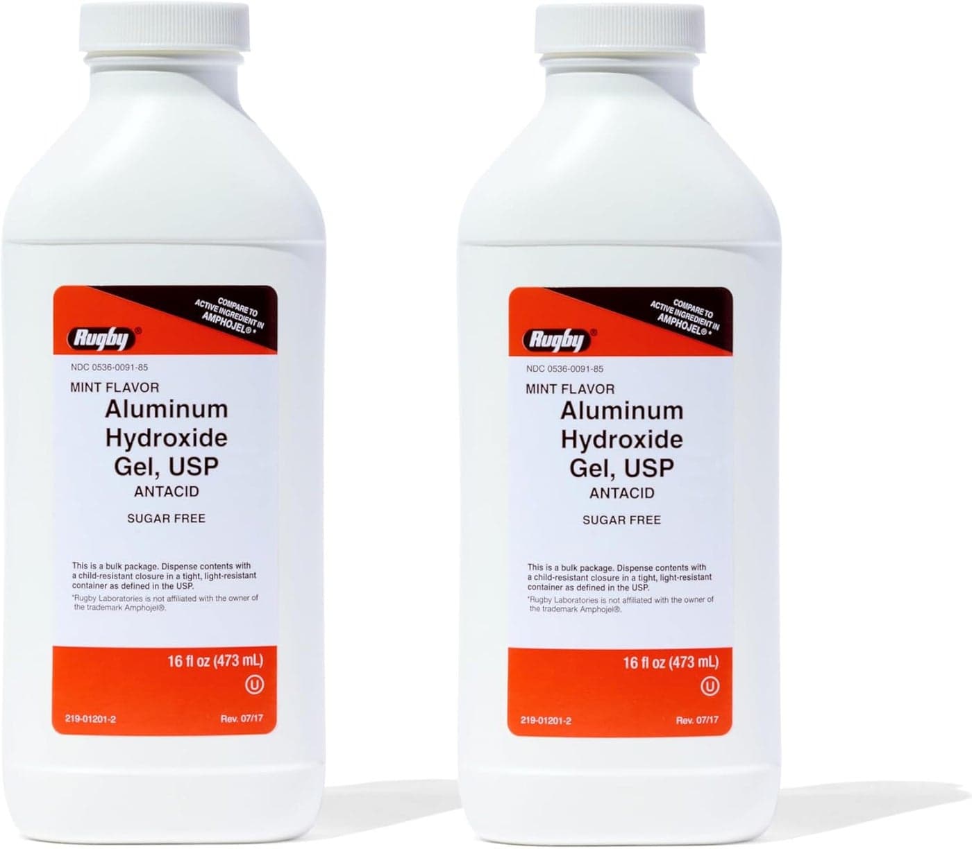 Rugby 320 mg Aluminum Hydroxide Gel USP Antacid Liquid Upset Stomach Acid Indigestion and Heartburn Relief SugarFree Mint Flavored 16 Fl Oz 2 Pack