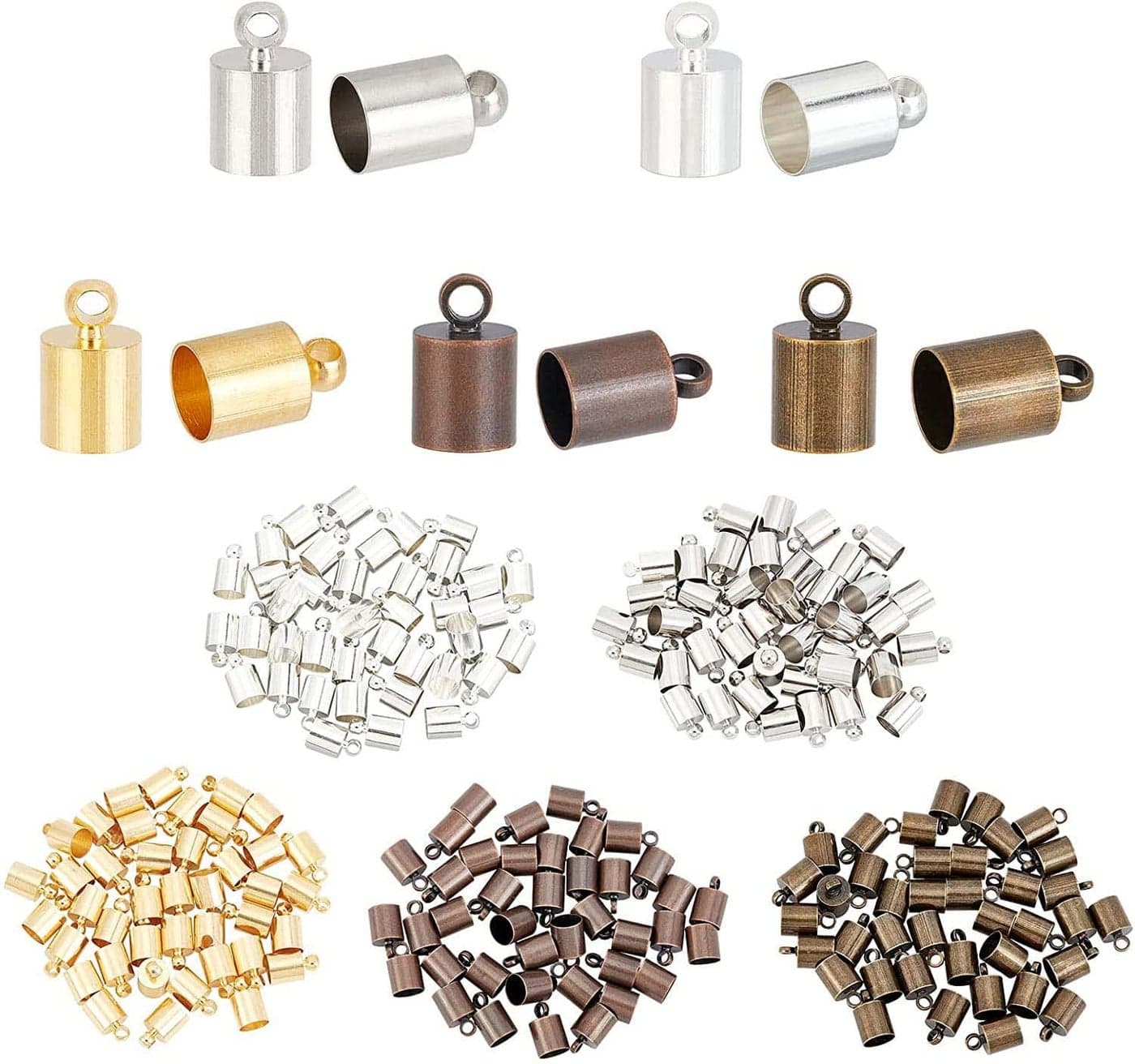 DIY Crafts (80 Pcs 8x Sets, Gold) Color Leather Ends Cord Glue in Barrel End Caps, Leather Cord Finding Kit for Kumihimo Jewelry and Tassel Making