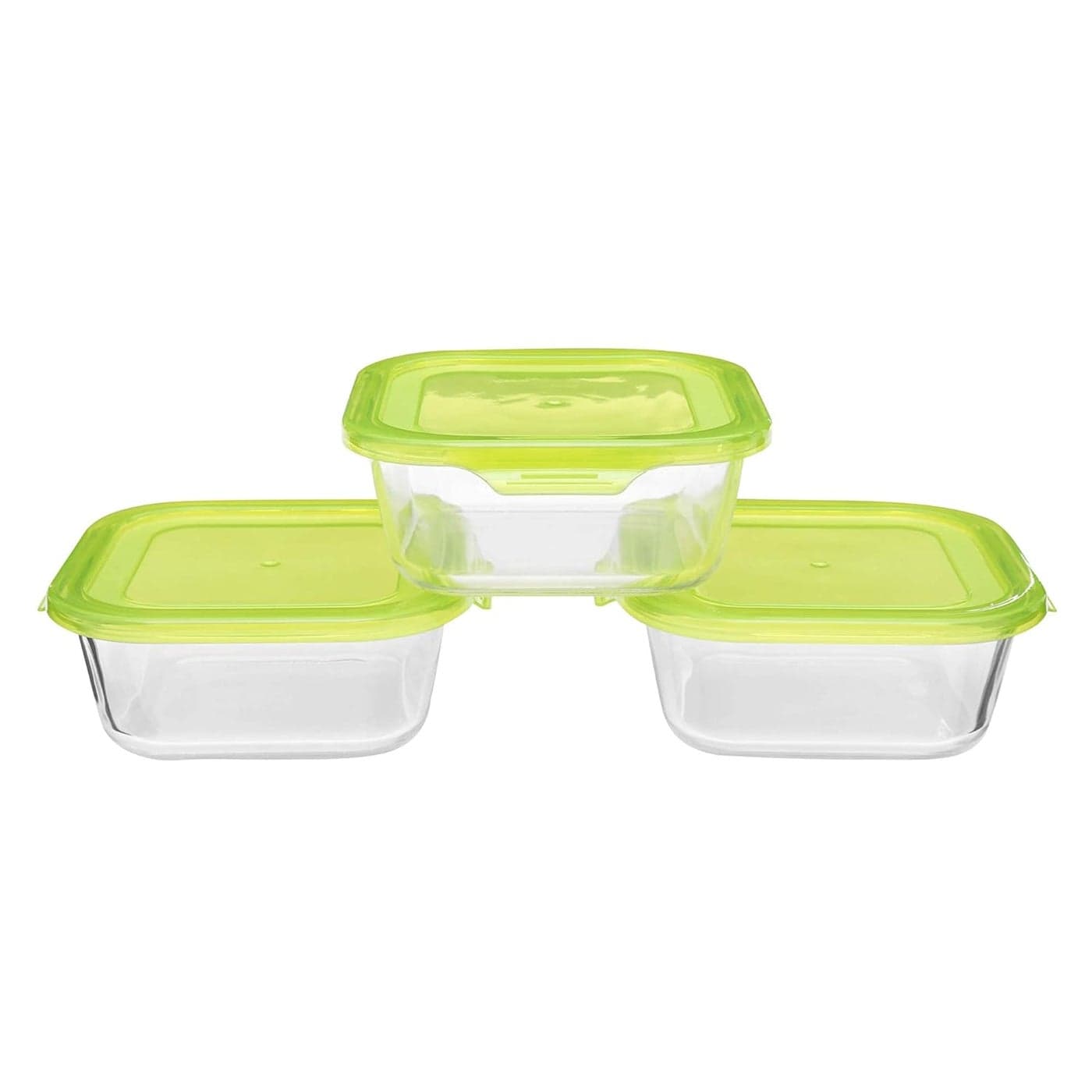 Cutting EDGE Flexi Borosilicate Square Glass Food Container with Lid Green Set of 3 850ml
