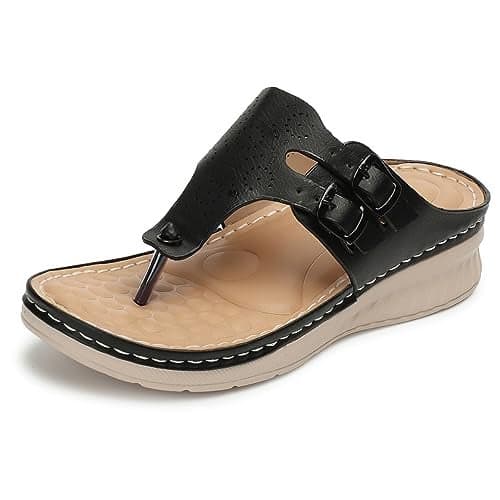 XE Looks Women's Black Orthopedic Doctor Slippers | Dual Adjustable Buckle Design with Toe Support | Cushioned Wedge Sole for Doctor Slippers For Girls & Women