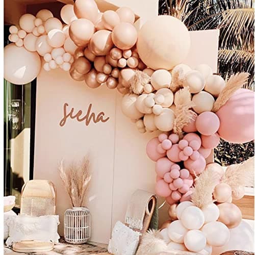 Boho Balloon Arch Kit 156pcs Dusty Rose Balloon Garland Double Stuffed Dusty Pink Nude Brown Cream Peach Chrome Rose Gold Balloon Garland Kit for Baby Shower Bridal Wedding Birthday Party Decorations