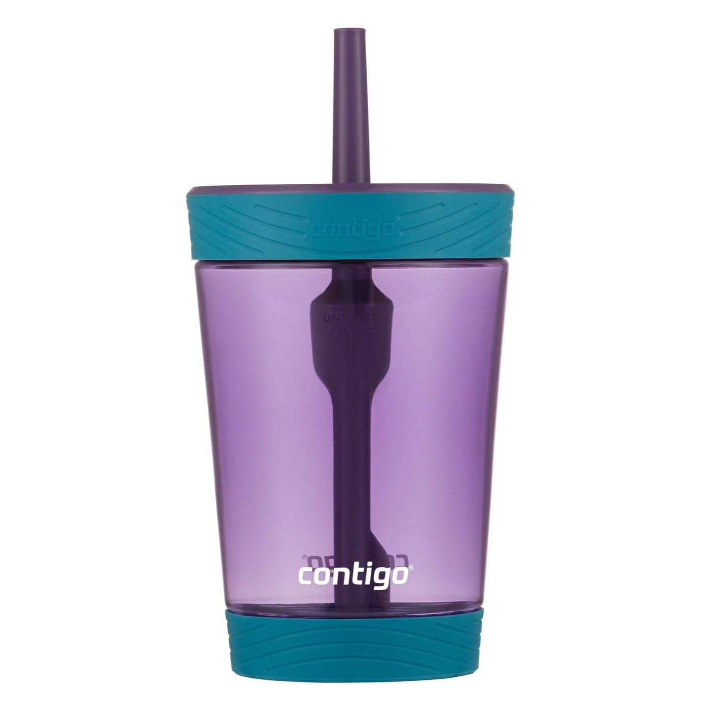 Contigo Spill-Proof 14oz Kids Tumbler with Straw, BPA-Free Plastic, Eggplant Design, Fits Cup Holders, Top-rack Dishwasher Safe