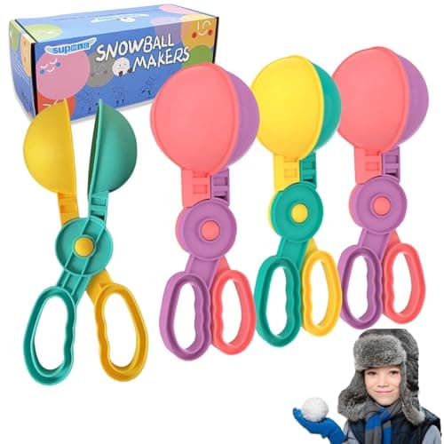 SupMLC Snow Toys Snowball Maker 4 pcs Winter Snowball Tool Kit with Handle for Snow Ball Shapes Fights Outdoor Winter Toys Snow Ball Clip for Boys Girls Toddler Adults