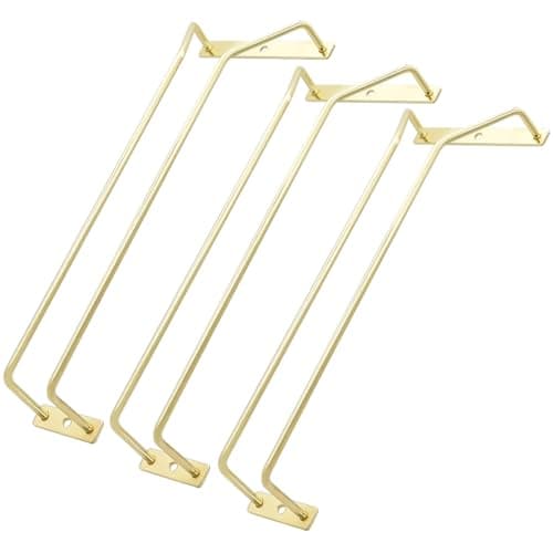 zoohot 12-Inch Gold Wine Glass Rack, Under Cabinet Wine Glass Holder Stemware Rack - Hanging Stemware Holder for Cabinet Kitchen Bar, Set of 3