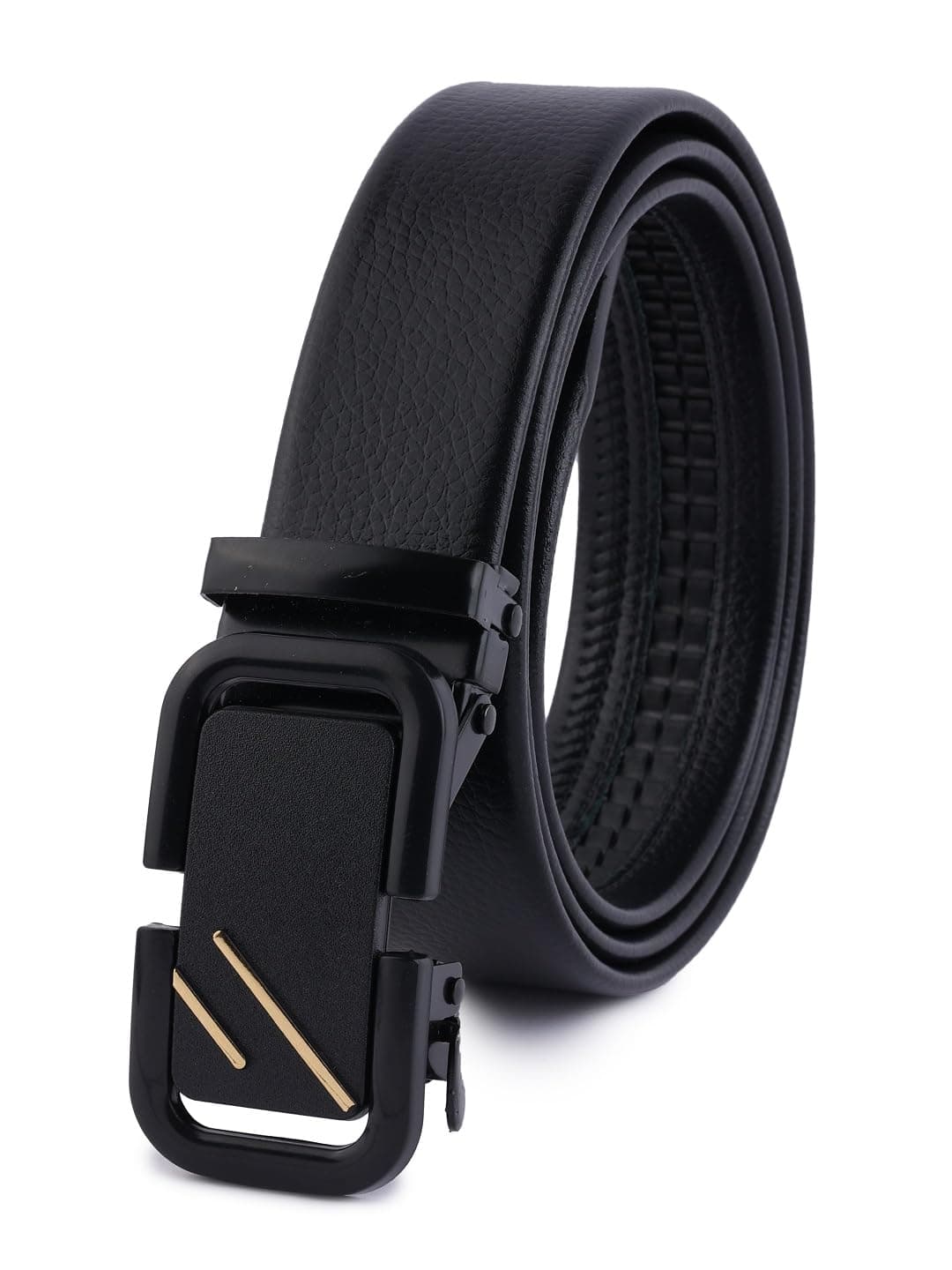 ZEVORA Men's Casual,Formal Leather Auto Lock Buckle Belt, Black
