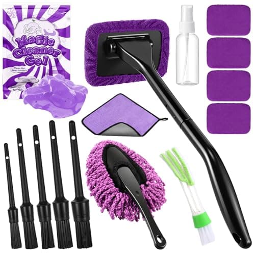 Wovnet 16 Pcs Windshield Cleaner Tool, Car Cleaning Kit with Various Detailing Brushes Set Spray Bottle Cleaner Towel Cleaning Gel Accessories Car Interior Detailing Kit for Windows Vents(Purple)