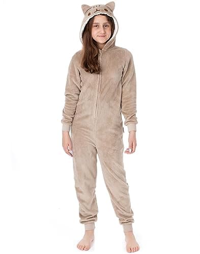 Pusheen Girls Onesie | All In One Fleece Loungewear | Pink Brown OR Character Options Cat Pajama Complete Set | Sherpa Hood