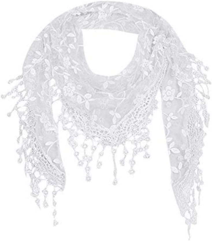 Lace Scarf Floral Crochet Lightweight Tassel Sheer Wrap Scarves Shawl