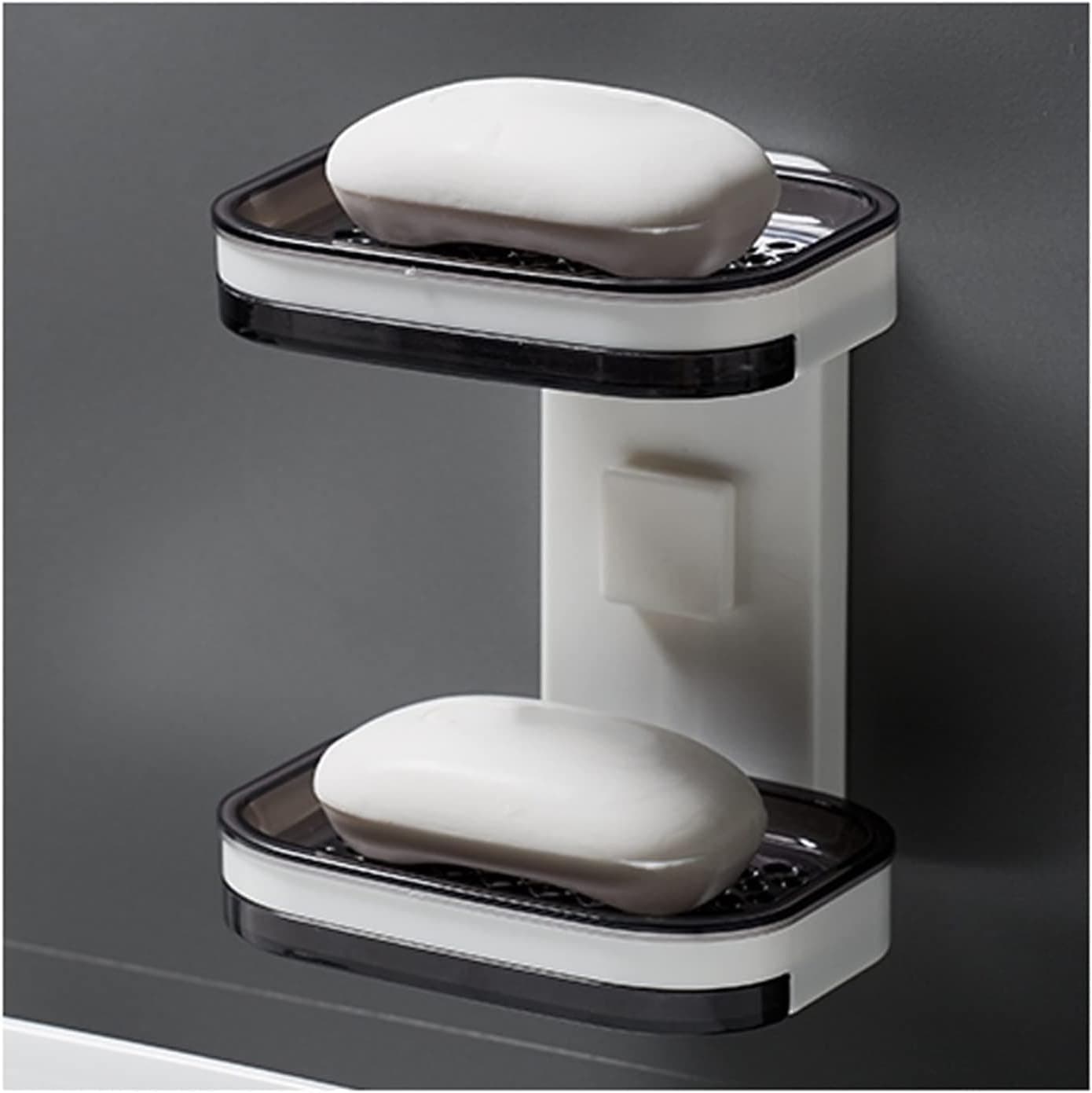 SPIRITUAL HOUSE Bathroom Soap Dishes Wall Mounted PunchFree Double Layer Drain Sponge Storage Rack Home Kitchen Organizer Black Double Layer