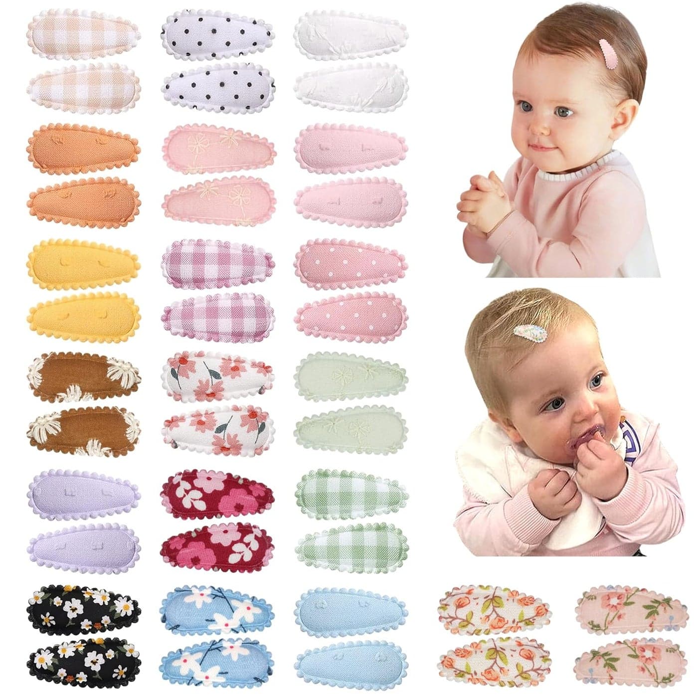 40 PCS Snap Hair Clips Flower Pattern for Fine Hair 15 inches Wrapped Mini Barrettes and Hair Accessories for Infants and Toddlers 20 Colors in Pair