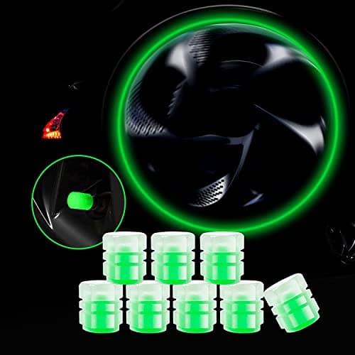 Careflection || Luminous Wheels Cap Tire Valve Stem, Glow Luminous at Night, Air Caps Cover Fluorescent, Illuminated Auto Car Wheel Valve Stem Caps Cover for SUV, Motorcycles, Truck (8 PCS, Green)