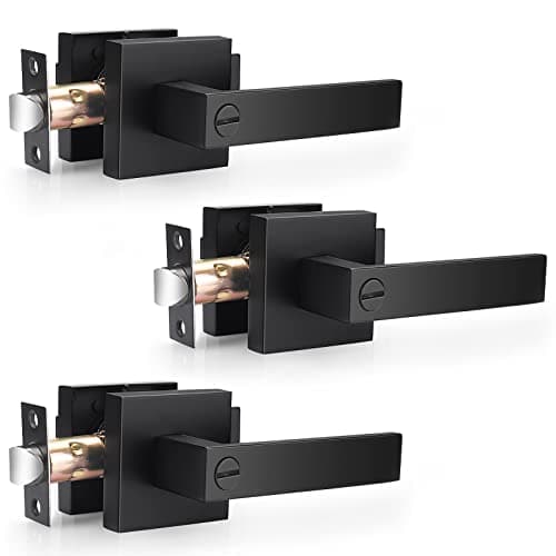 Probrico 3 Pack| Matte Black Square Privacy Door Levers Heady Duty Interior Door Handles, Keyless Locks Reversible Handlesets for Bed/Bath