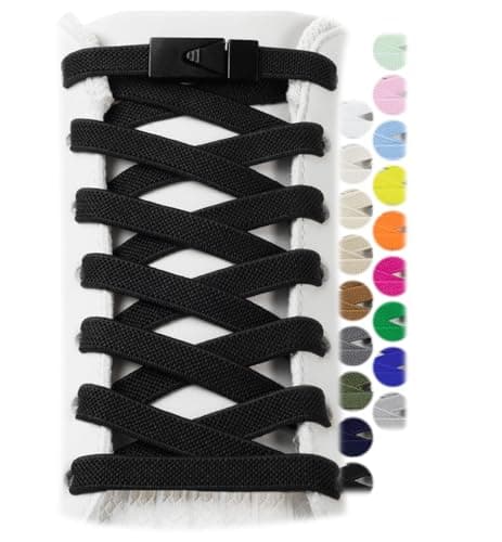Stepace 2 Pairs Elastic Shoe Laces for Sneakers No Tie Shoelaces for Adults and Kids 5/16" Wide Stretch Tieless Shoestrings for Running Shoes One Size Fit All Black 120