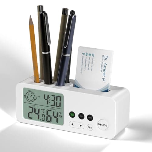 eo Alarm Clock for Students | Decision Making Desk Clock with Dual Alarm | Mini Clocks with Temperature & Date | Small Clocks for Bedroom | Birthday Gifts for Teacher, Man & Woman (Decider, White)