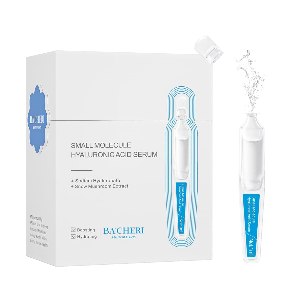 Small Molecule Hyaluronic Acid Serum Vials for Face with Sodium Hyaluronate Moisturizing Plumping Formula for Youthful Skin Targets Dryness Fine Lines 15 PcsBox Ampoules