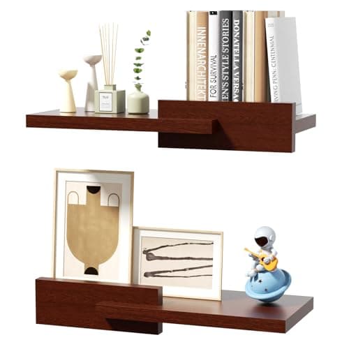 NestNeat Floating Shelves for Wall, Set of 2 Rustic Wood 16 Inches Wall Mounted Shelves for Bathroom,Bedroom, Living Room &Kitchen, Heavy Duty Display Picture Ledge Shelf for Home Decor Storage Brown