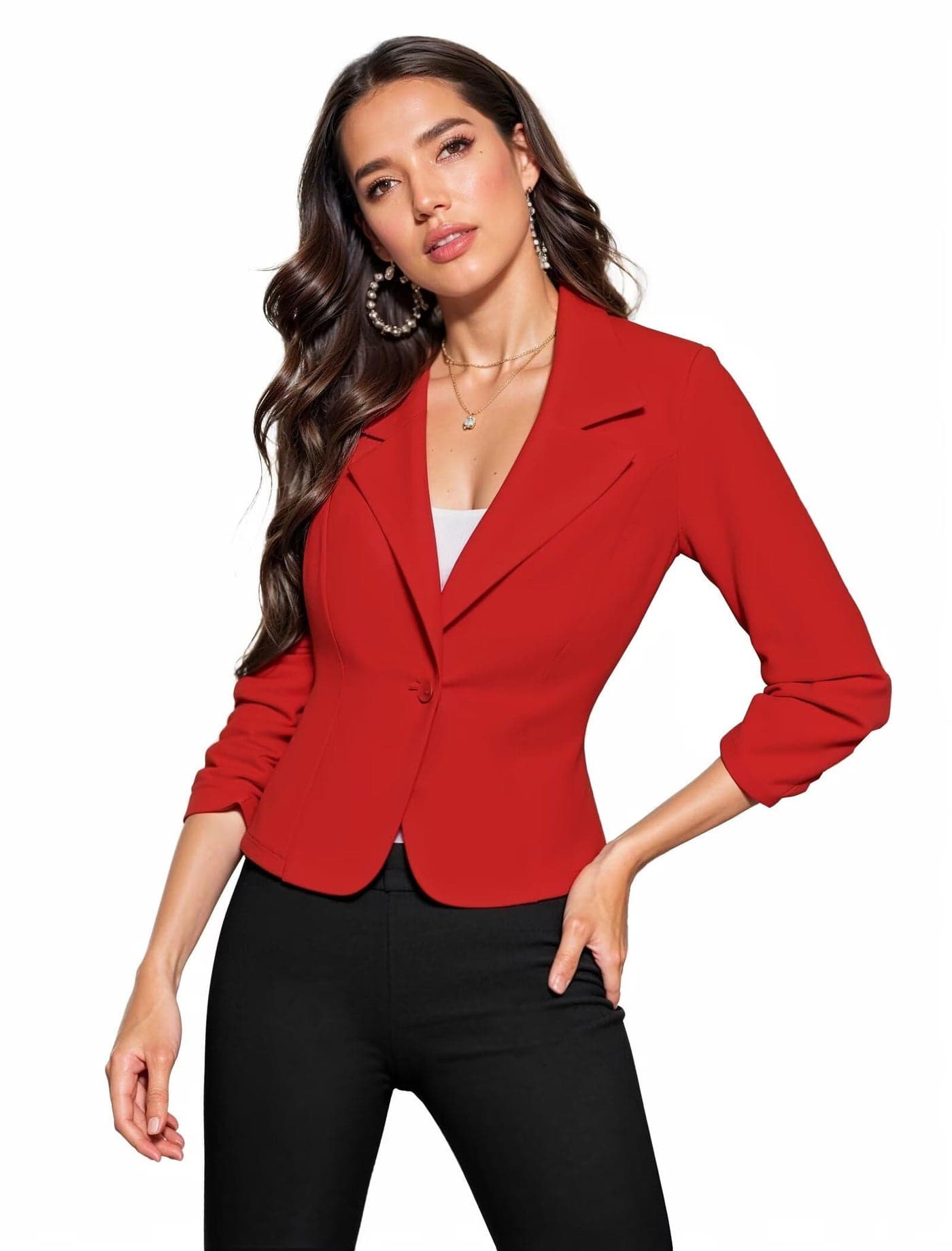 Hybrid & Company Women's Lightweight Casual Work Office Stretch Ponte Cardigan Blazer Jacket JK1131 RED Medium