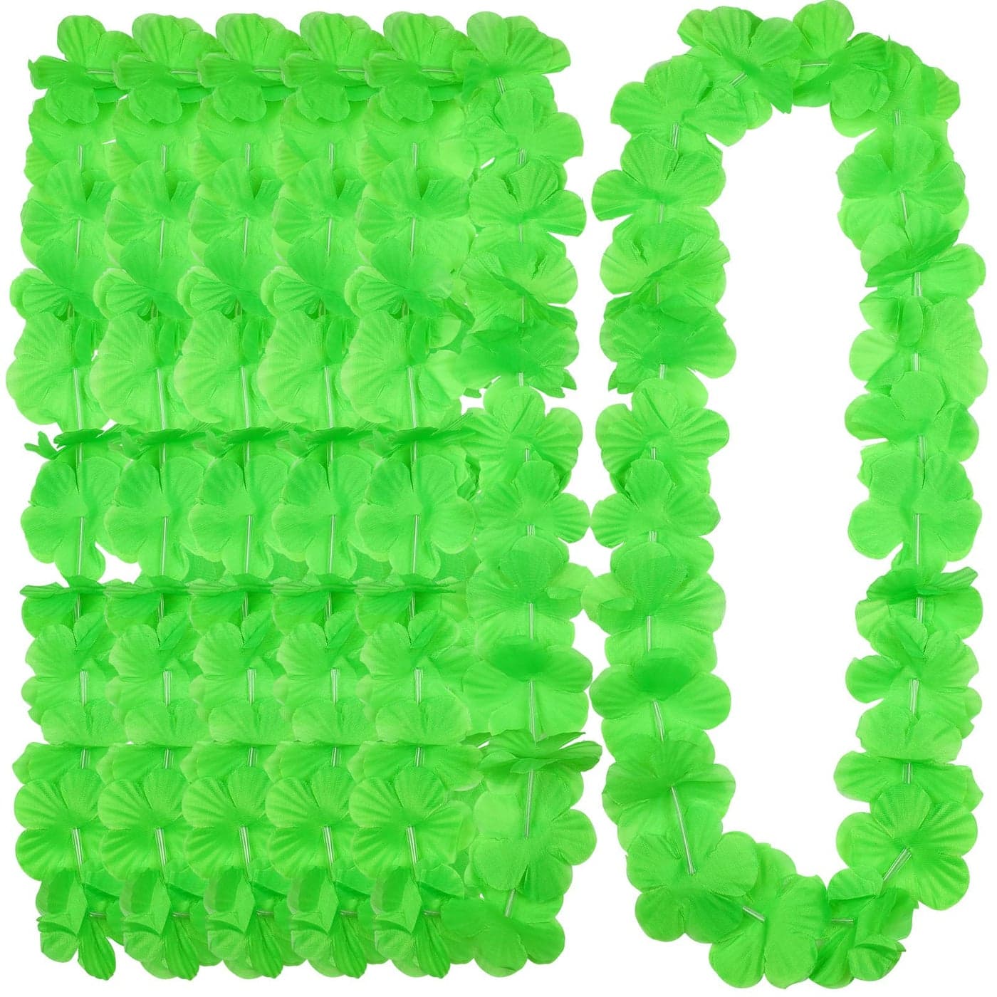24 Counts Hawaiian Leis Necklace Tropical Flower Lei Floral Luau Party Decorations Hawaiian Flower Luau Necklaces Hula Dance Garland Headbands for Beach Birthday Wedding PartyGreen
