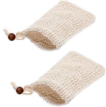 2 pcs Sisal Soap Bag Natural Organic Soap Bag Exfoliating Soap Saver Pouch with Drawstring for Foaming Drying Soaps Exfoliation
